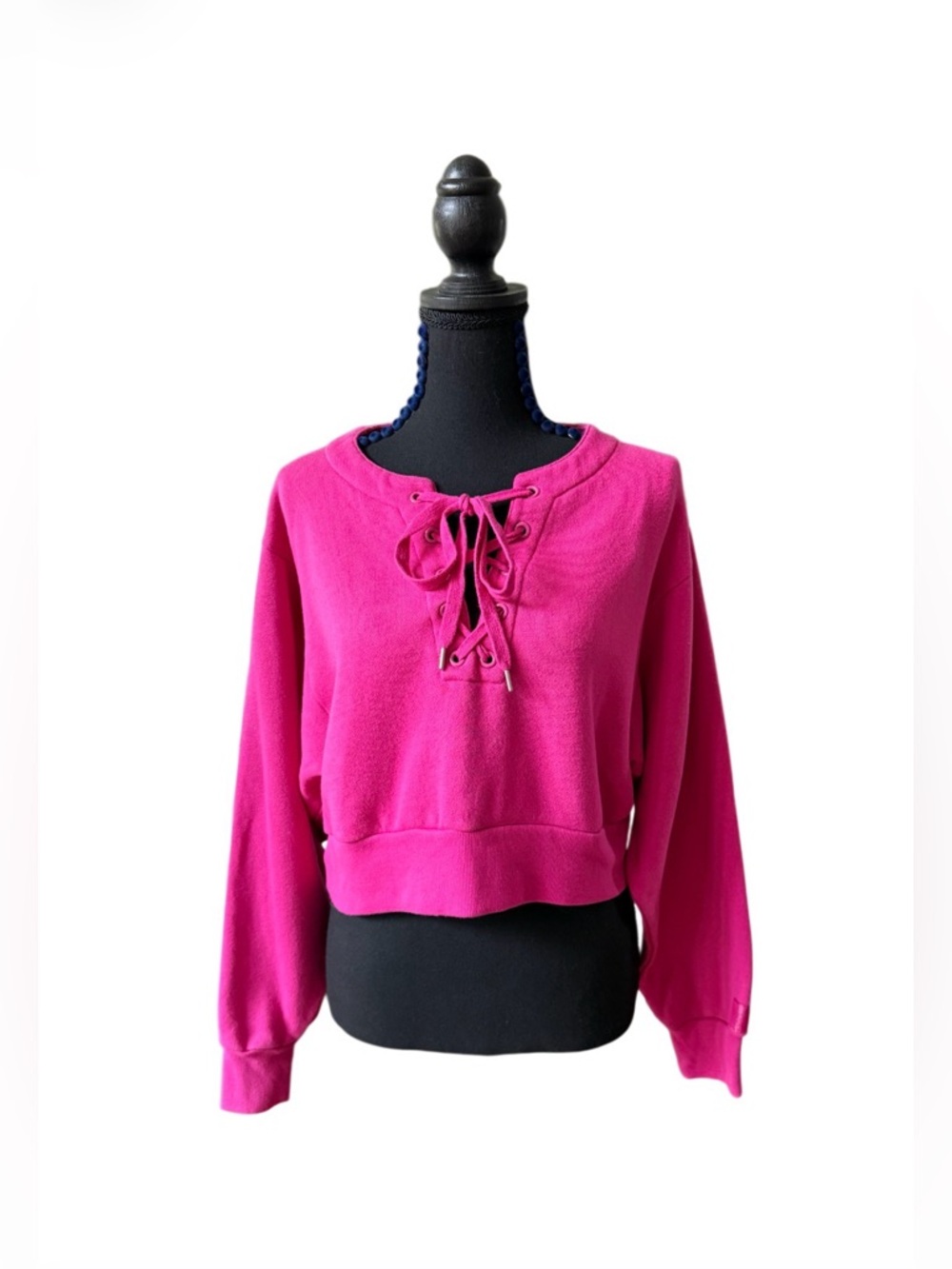 Victoria's Secret Hot Pink Cropped Pullover Sweatshirt with Logo on the Sleeve
